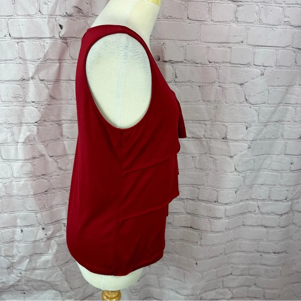 talbots deep red sleeveless tank shell layering sz petite large ruffles - Picture 2 of 7